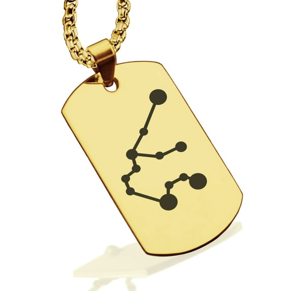 Stainless Steel Aquarius (Water Bearer) Astrology Constellation Dog Tag Pendant Necklace