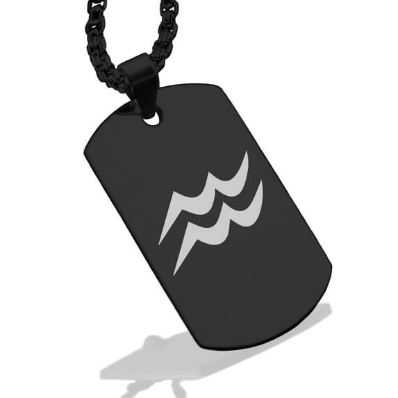 Stainless Steel Aquarius Zodiac Sign (Water Bearer) Dog Tag Pendant Necklace