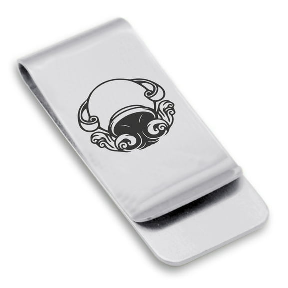 Stainless Steel Aquarius Zodiac (Water Bearer) Classic Slim Money Clip Credit Card Holder