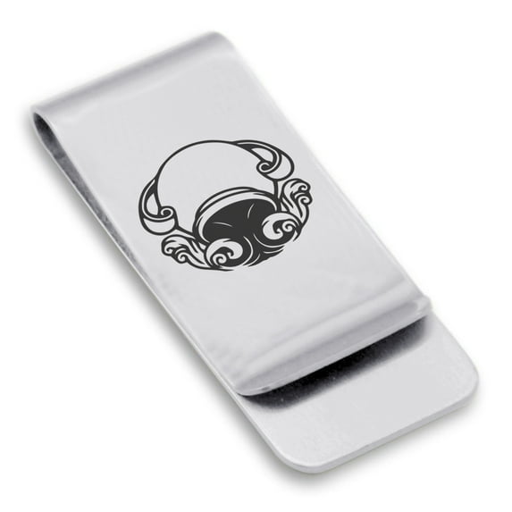Stainless Steel Aquarius Zodiac (Water Bearer) Classic Slim Money Clip Credit Card Holder