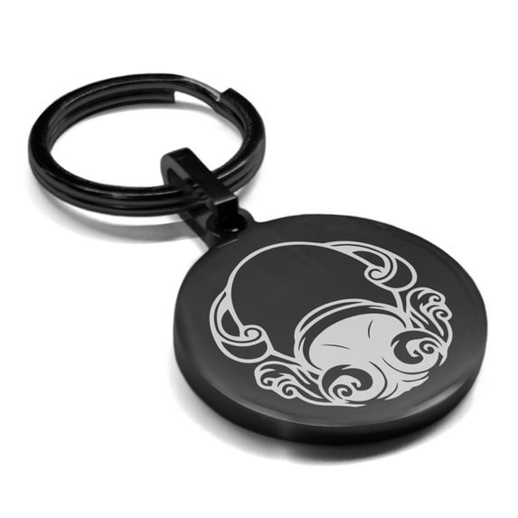 Stainless Steel Aquarius Zodiac (Water Bearer) Round Medallion Keychain Circle Ring