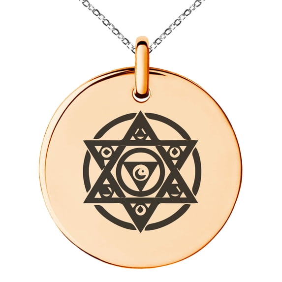 Tioneer Stainless Steel Arcanism Magic Rune Engraved Small Medallion Circle Charm Pendant Necklace