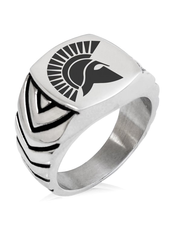 Stainless Steel Ares Greek God of War Chevron Pattern Biker Style Polished Ring