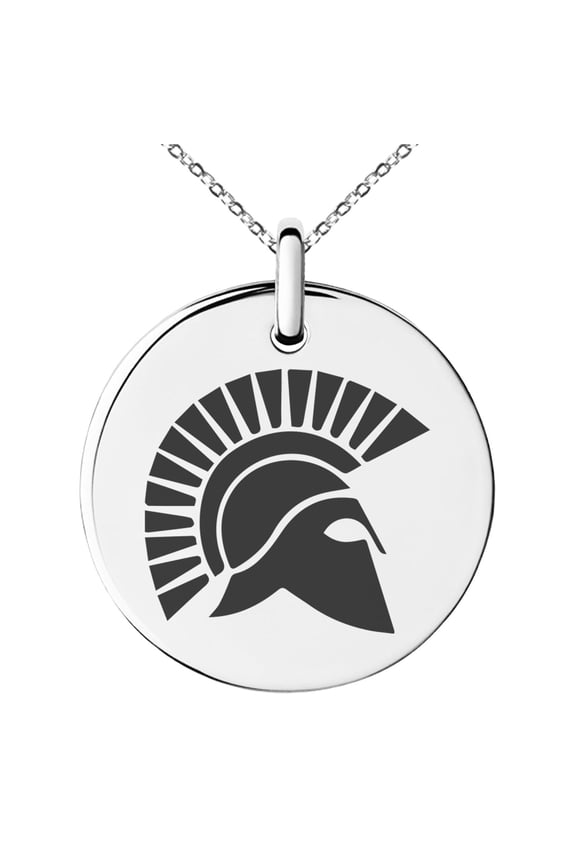 Stainless Steel Ares Greek God of War Engraved Small Medallion Circle Charm Pendant Necklace