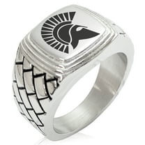 Stainless Steel Ares Greek God of War Geometric Pattern Step-Down Biker Style Polished Ring