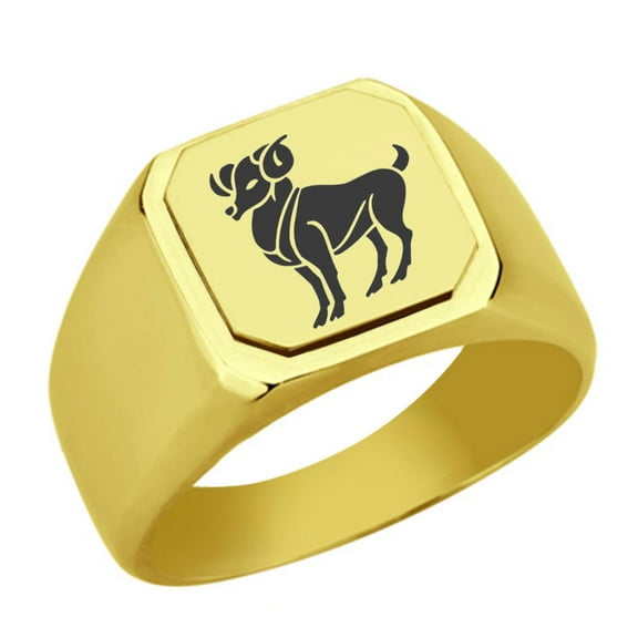 Stainless Steel Aries Engraved Signet Ring