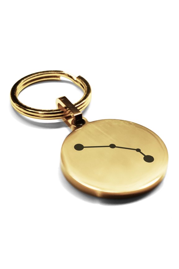 Stainless Steel Aries (Ram) Astrology Constellation Round Medallion Keychain Circle Ring