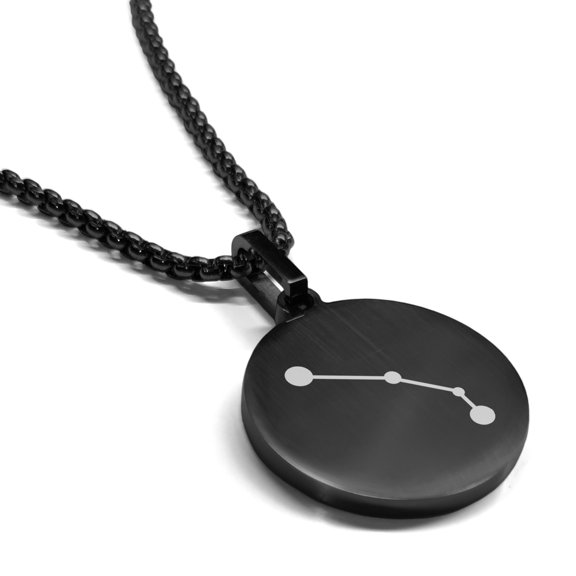 Stainless Steel Aries (Ram) Astrology Constellation Round Medallion Pendant Necklace