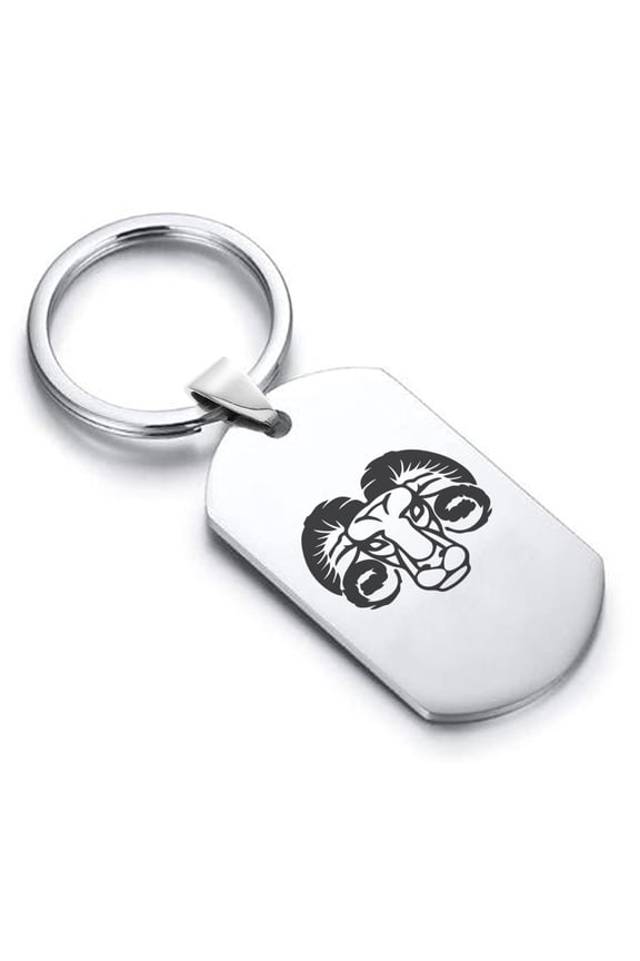 Stainless Steel Aries Zodiac (Ram) Dog Tag Keychain Circle Ring