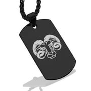 Stainless Steel Aries Zodiac Ram Dog Tag Pendant Necklace