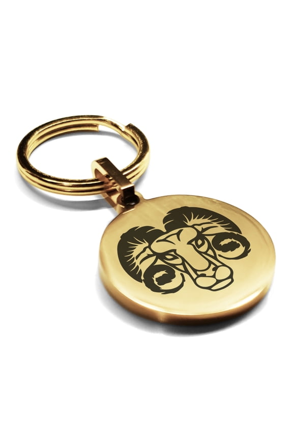 Stainless Steel Aries Zodiac (Ram) Round Medallion Keychain Circle Ring