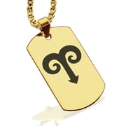 Stainless Steel Aries Zodiac Sign Ram Dog Tag Pendant Necklace