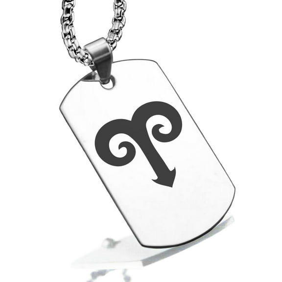 Stainless Steel Aries Zodiac Sign (Ram) Dog Tag Pendant Necklace