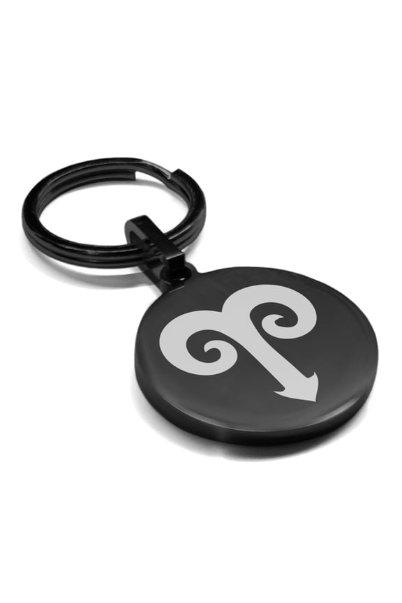 Stainless Steel Aries Zodiac Sign (Ram) Round Medallion Keychain Circle Ring