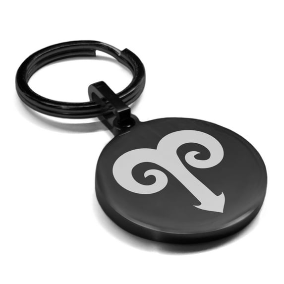 Stainless Steel Aries Zodiac Sign (Ram) Round Medallion Keychain Circle Ring