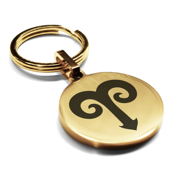 Stainless Steel Aries Zodiac Sign (Ram) Round Medallion Keychain Circle Ring