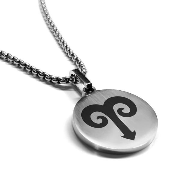 Stainless Steel Aries Zodiac Sign (Ram) Round Medallion Pendant Necklace