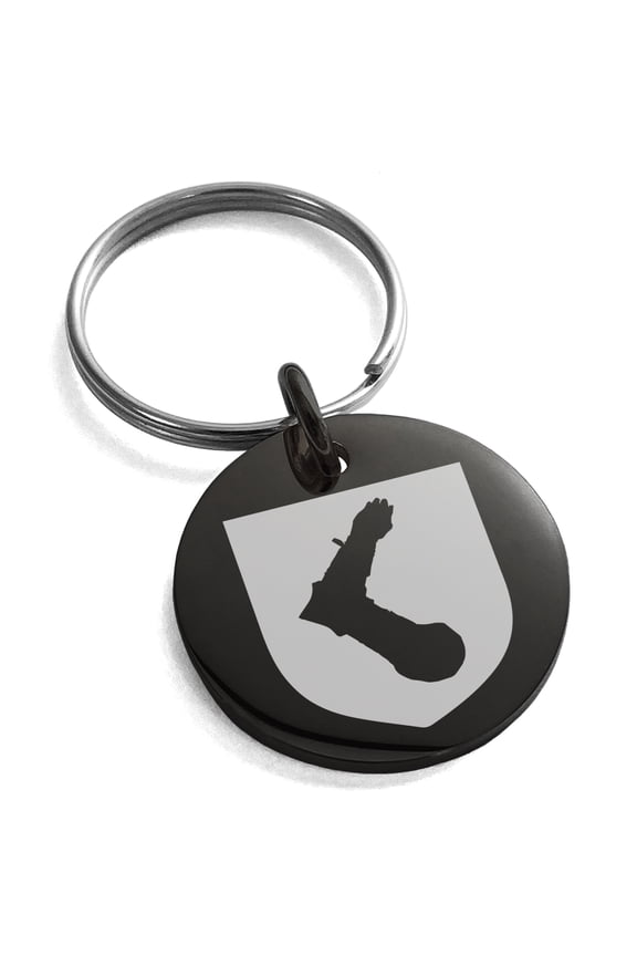 Stainless Steel Arm Armor Leadership Coat of Arms Shield Engraved Small Medallion Circle Charm Keychain Keyring