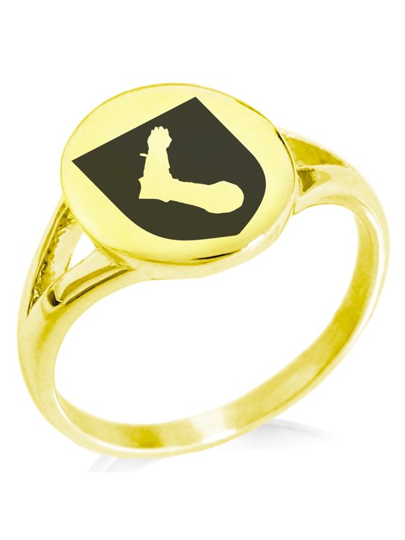 Stainless Steel Arm Armor Leadership Coat of Arms Shield Minimalist Oval Top Polished Statement Signet Ring