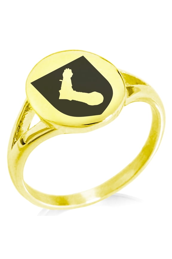 Stainless Steel Arm Armor Leadership Coat of Arms Shield Minimalist Oval Top Polished Statement Signet Ring