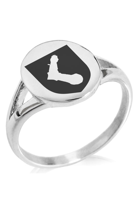 Stainless Steel Arm Armor Leadership Coat of Arms Shield Minimalist Oval Top Polished Statement Signet Ring