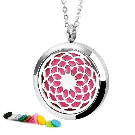 Stainless Steel Aromatherapy Aromatherapy Essential Oil Diffuser Necklace Sunflower Locket Pendant with 10 Replacement Felts