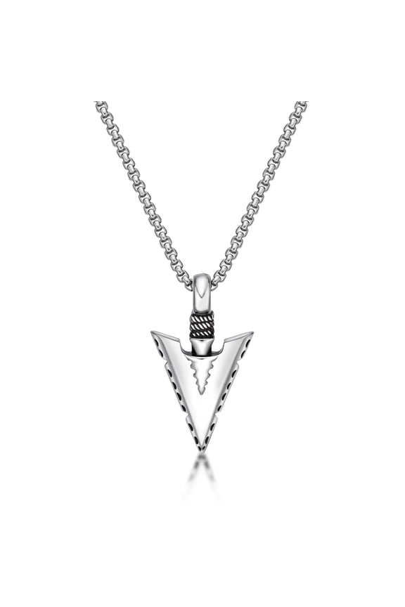 Stainless Steel Arrow Head Pendant Jewelry For Men - 24 Inch Round Box Chain