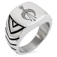 thumbnail image 1 of Stainless Steel Artemis Greek Goddess of Moon Chevron Pattern Biker Style Polished Ring, 1 of 1