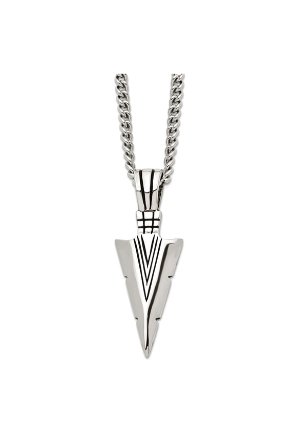 Stainless Steel Oxidized Fancy Lobster Closure Polished and Textured Daggar 22inch Necklace 22 Inch 20mm Wide Pendant Ne