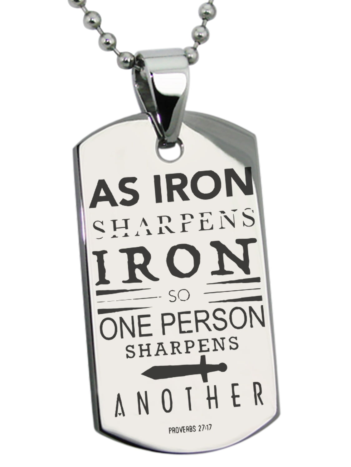 Iron Sharpens Iron Shield Pendant Necklace - Stainless Steel Proverbs 27:17 Christian Mens Jewelry 1 thumbnail image