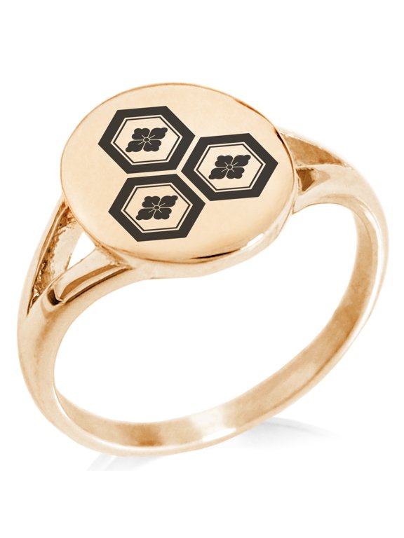 Stainless Steel Asai Samurai Crest Minimalist Oval Top Polished Statement Signet Ring