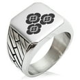 thumbnail image 1 of Stainless Steel Asakura Samurai Crest Geometric Pattern Biker Style Polished Ring, 1 of 1