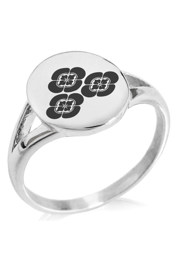 Stainless Steel Asakura Samurai Crest Minimalist Oval Top Polished Statement Signet Ring