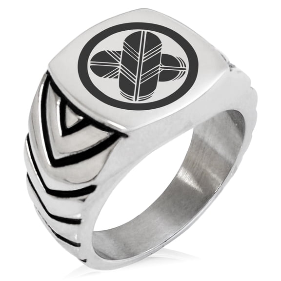 Tioneer Stainless Steel Asano Samurai Crest Chevron Pattern Biker Style Polished Ring