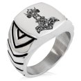 thumbnail image 1 of Stainless Steel Asgard Mjolnir Thor's Hammer Viking Norse Chevron Pattern Biker Style Polished Ring, 1 of 1