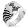 thumbnail image 1 of Stainless Steel Asgard Mjolnir Thor's Hammer Viking Norse Needle Stripe Pattern Biker Style Polished Ring, 1 of 1