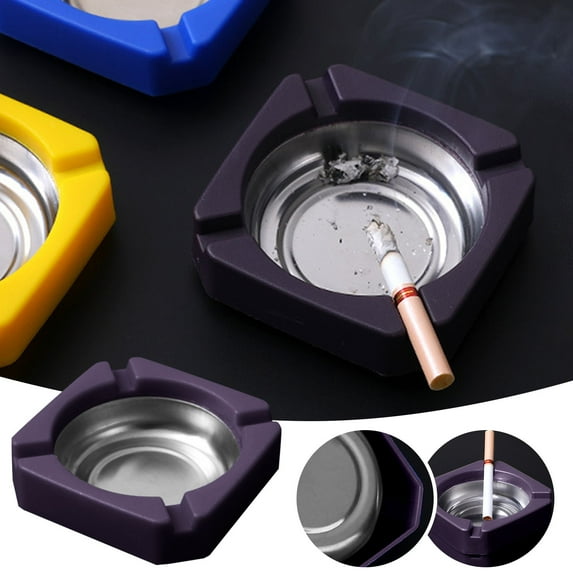 Stainless Steel Ashtray with Cigarette Holders - Multipurpose Indoor Outdoor Use for Home, Office, Car, Patio, Easy Clean & Modern Design, B