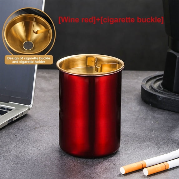 Stainless Steel Ashtray with Cover | Windproof & Shatterproof Design | Gold Commercial Hotel Ashtray | Deepened Pipe & U-Shaped Cigar Rest