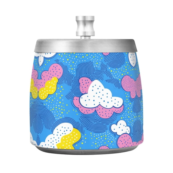 Stainless Steel Ashtray with Lid Removable Snuffer Post Easy to Clean Cylindrical Ash Tray for Home Office Decoration Abstract Cloud Pattern