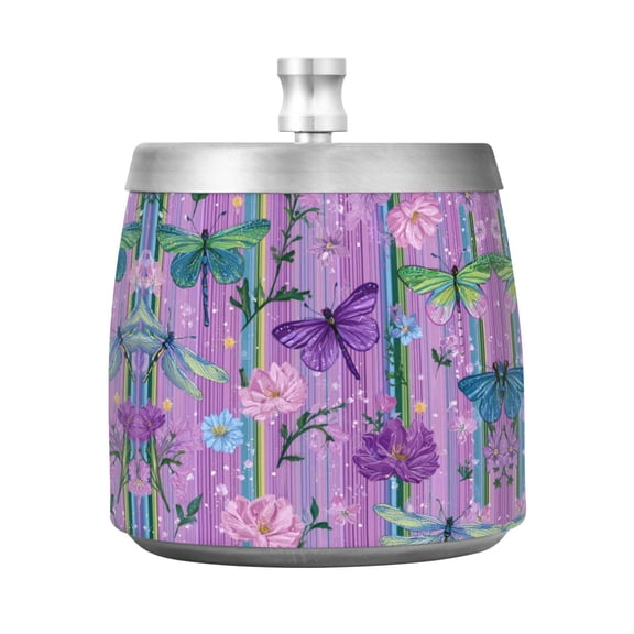 Stainless Steel Ashtray with Lid Removable Snuffer Post Easy to Clean Cylindrical Ash Tray for Home Office Decoration Beautiful Detailed Pattern
