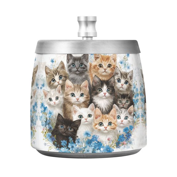Stainless Steel Ashtray with Lid Removable Snuffer Post Easy to Clean Cylindrical Ash Tray for Home Office Decoration Different Breeds Cats