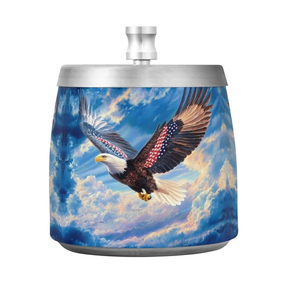 Stainless Steel Ashtray with Lid Removable Snuffer Post Easy to Clean Cylindrical Ash Tray for Home Office Decoration Eagle Flying