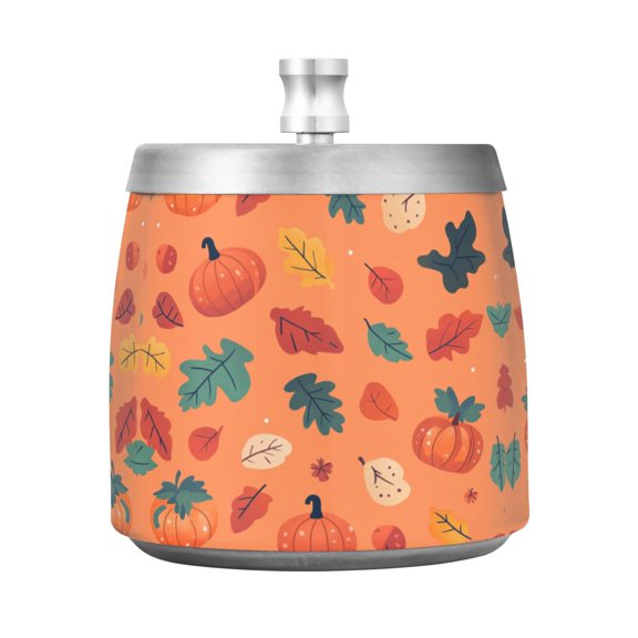 Stainless Steel Ashtray with Lid Removable Snuffer Post Easy to Clean Cylindrical Ash Tray for Home Office Decoration Pumpkins Acorns