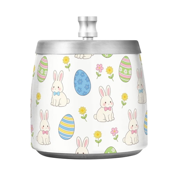 Stainless Steel Ashtray with Lid Removable Snuffer Post Easy to Clean Cylindrical Ash Tray for Home Office Decoration Rabbit and Daisy Pattern