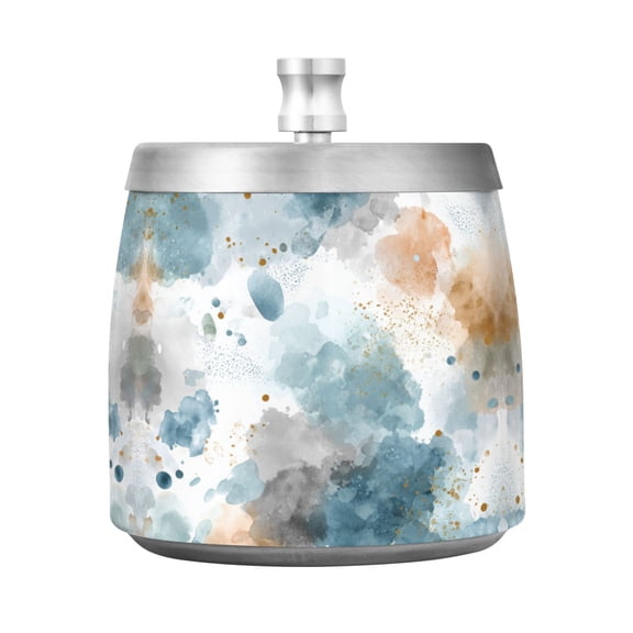Stainless Steel Ashtray with Lid Removable Snuffer Post Easy to Clean Cylindrical Ash Tray for Home Office Decoration Watercolor Ink Splashes Pattern