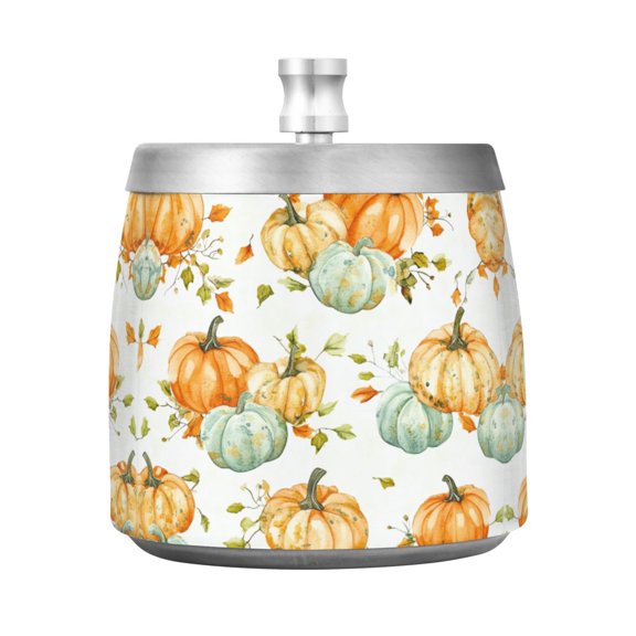 Stainless Steel Ashtray with Lid Removable Snuffer Post Easy to Clean Cylindrical Ash Tray for Home Office Decoration Watercolor Pumpkins