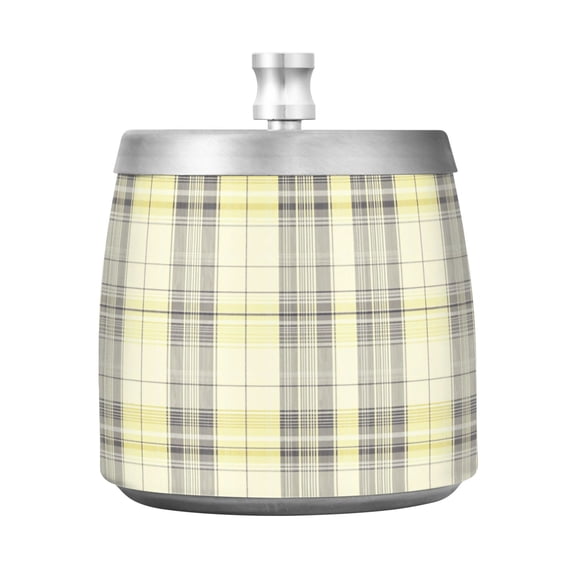 Stainless Steel Ashtray with Lid Removable Snuffer Post Easy to Clean Cylindrical Ash Tray for Home Office Decoration Yellow and Grey Tartan Pattern