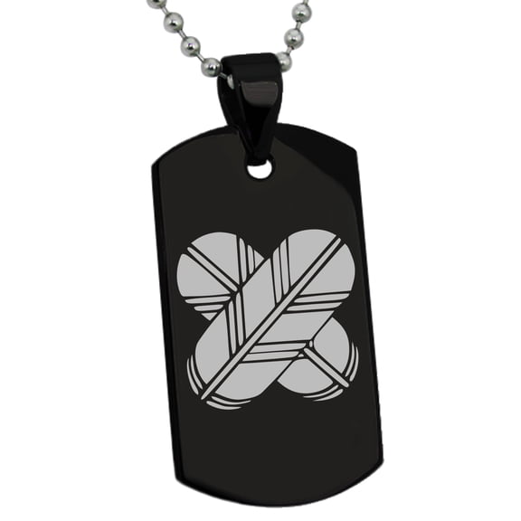 Stainless Steel Aso Samurai Crest Engraved Dog Tag Pendant Necklace