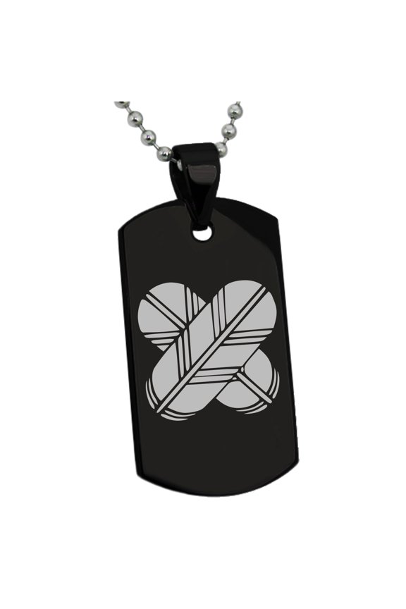 Stainless Steel Aso Samurai Crest Engraved Dog Tag Pendant Necklace