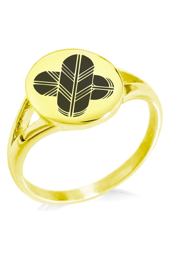 Stainless Steel Aso Samurai Crest Minimalist Oval Top Polished Statement Signet Ring